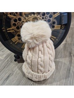 Bonnet avec pompon Beige