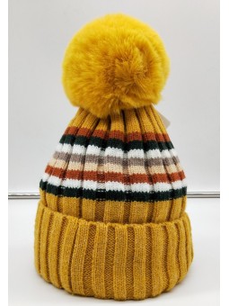 Bonnet ligné avec Pompon